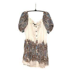 NWT Ashley Stewart Pleated Paisley Blouse White, Blue & Black Women's Size 22/24